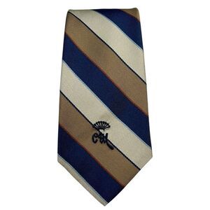 VINTAGE WOOLF BROTHERS COUNTESS MARA TIE Blue Brown Tan Light Blue Red, PREOWNED